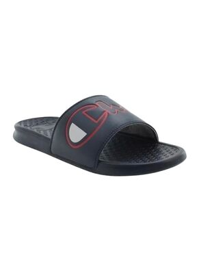 Champion Super Slide Split Script Logo Black Red Flip Flops